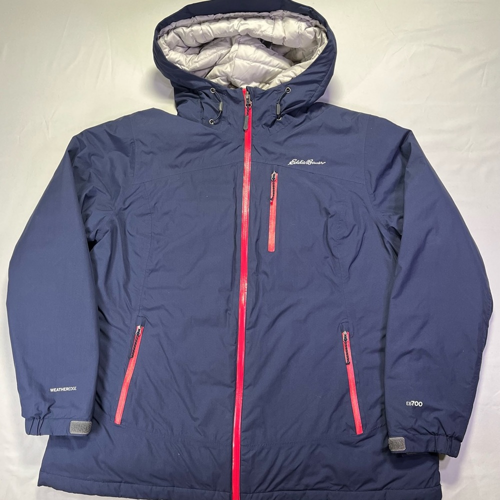 Eddie Bauer Blue WeatherEdge EB700 Quilted Jacket Coat Puffer Grey Lined - XXL